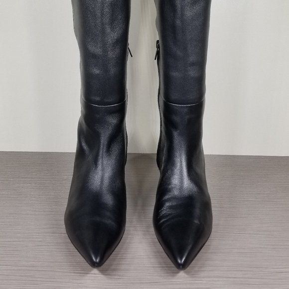 Vince Knee High Kitten Heel Boots, Black Leather, Womens Size 6.5 US / 36.5 - Picture 3 of 16